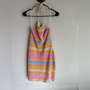 House of Harlow 1960 Crochet Halter Mini Dress Striped Multi Color Womens Small